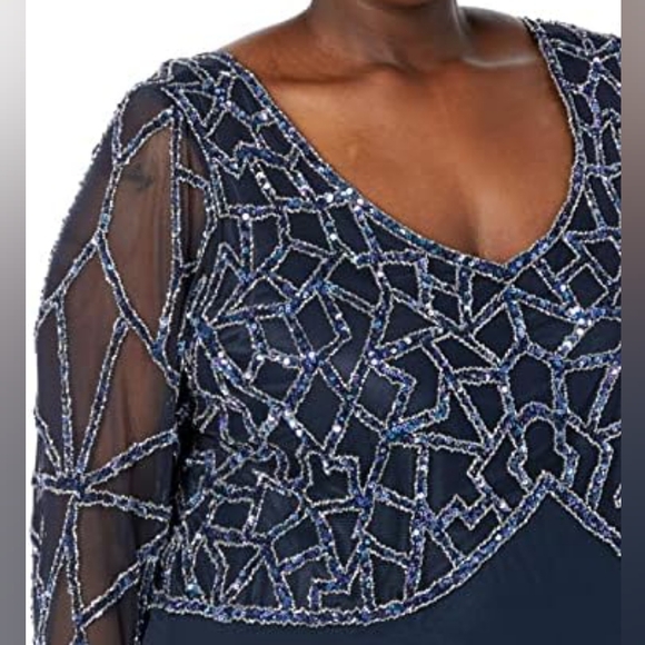 J Kara Women's Plus Size 3/4 Sleeve Geo Beaded Gown, 20W - Picture 3 of 6